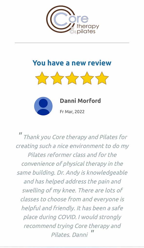 Core therapy and Pilates Google Review